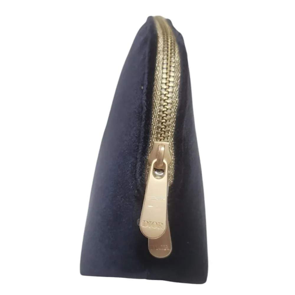 DIOR NEW Trousse Pouch Make Up Bag Navy Blue Velvet CD Logo Gold Zipper Trim